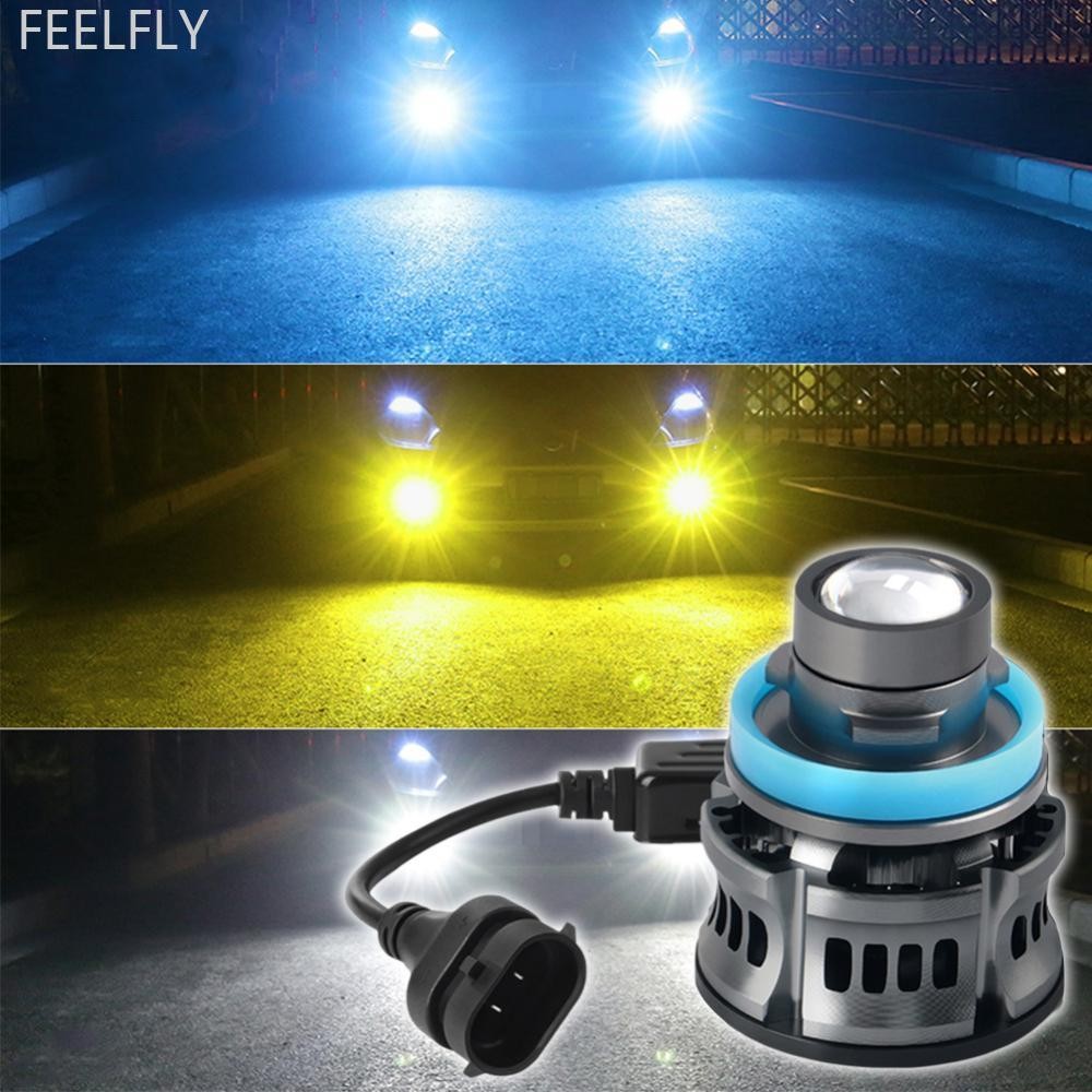 Feelfly 1 PC 12V H7 H11 H8 H9 9006 HB4 ไฟหน้ารถเลนส์ LED หมอกหลอดไฟ LED หมอกโคมไฟสีขาวสีเหลืองน้ําแข