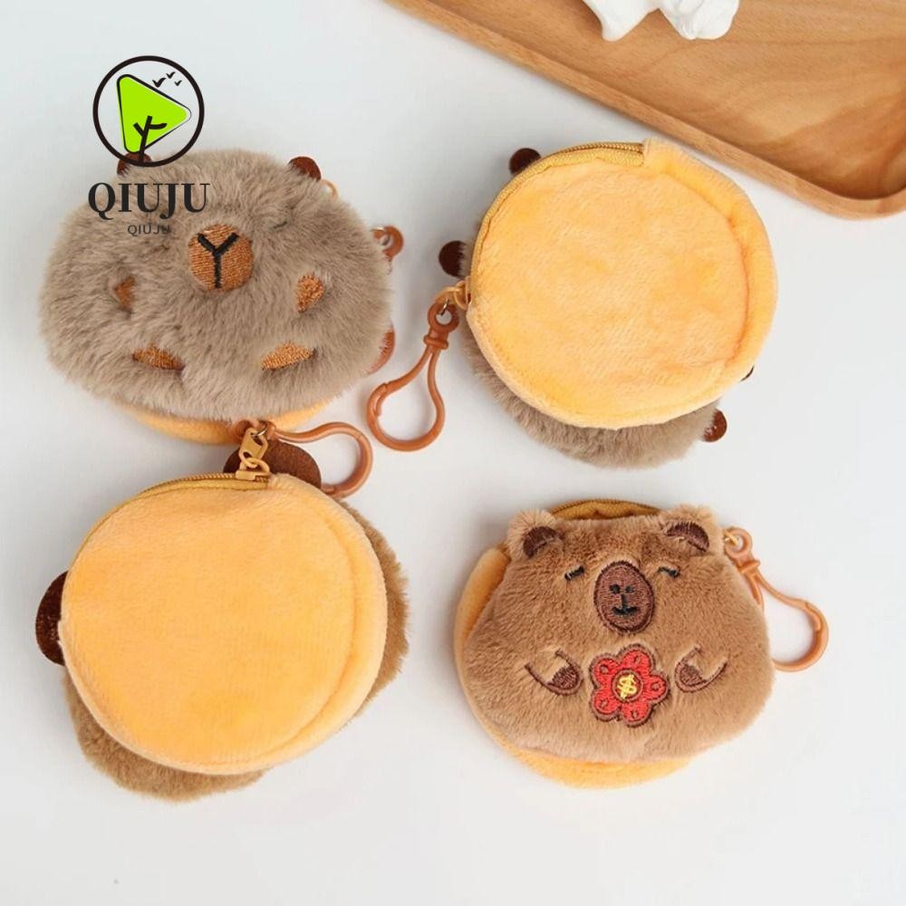 Qiju Capybara กระเป๋าใส่เหรียญตุ๊กตาอะนิเมะ, Kawaii Creative Mini กระเป๋าใส่เหรียญ,กระเป๋าเก็บของการ์ตูนรอบกระเป๋าจี้