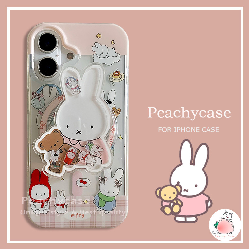 ตลก Slippable Miffy กระต่ายหมีผู้ถือขาตั้งไร้สายชาร์จเคสโทรศัพท์สําหรับ iPhone 16 15 14 13 Pro Max 15promax IMD Anti-scratch ปกหลัง Shell