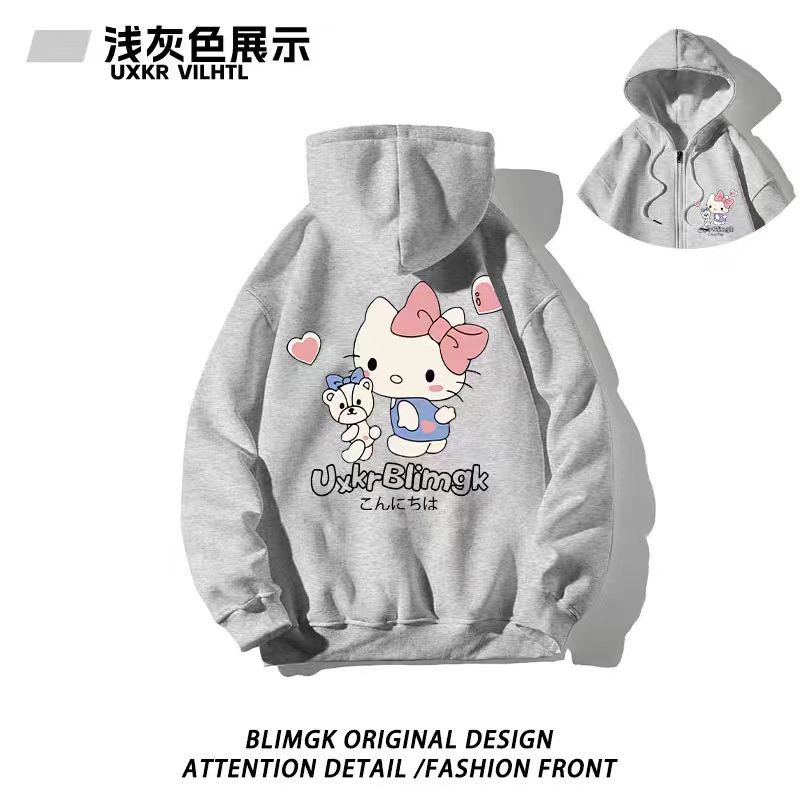 ฤดูใบไม้ร่วงอะนิเมะการ์ตูนน่ารัก สวัสดี คิตตี้ ซิปเสื้อสเวตเตอร์ถักผู้หญิง คลุมด้วยผ้า เสื้อกันหนาวหลวมสบายๆคู่ สูงสุด - รูปที่ 4