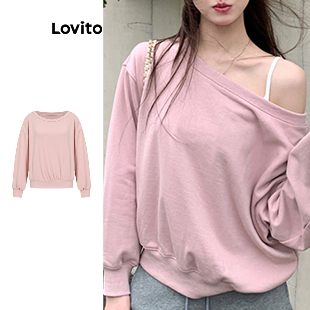 Lovito เสื้อสเวตเตอร์ไหล่เย็นสำหรับผู้หญิง LAD106288