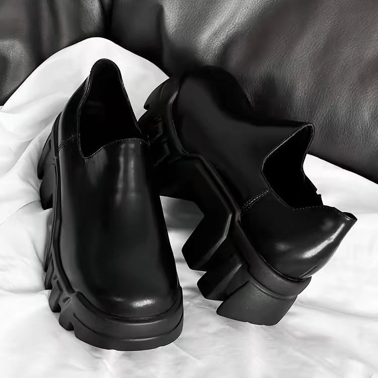 Paris Gear ของแท้หนัง Big Toe Derby รองเท้าผู้ชาย All-Match Commuter Slip-On รองเท้าไม่มีส้นความสูงแพลตฟอร์มหนา Soled รองเท้าหนัง vt1219