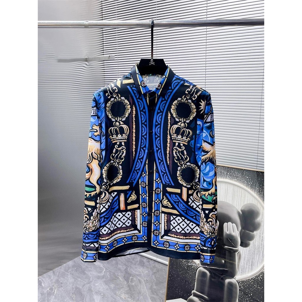 Versace4035 เสื้อเชิ้ตลําลองสําหรับบุรุษฤดูใบไม้ผลิฤดูใบไม้ร่วงแบบบางแบบบางเข้ารูป