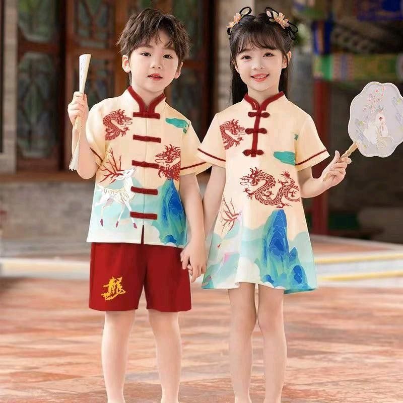 Kingชุดเซ็ทตรุษจีนเด็กชาย ชุดกี่เพ้าเด็กหญิง รุ่น4032
