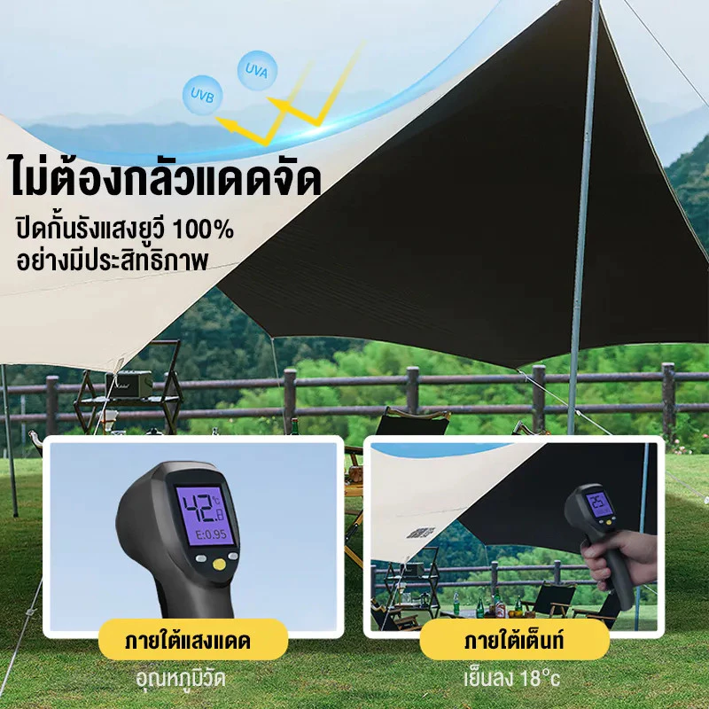 อุปกรณ์ครบชุด ฟลายชีท ผ้าใบ 3x3 3x4 3x6M เต้นท์แคมปิ้ง อุปกรณ์เดินป่าตั้งแคมป์ กันแดด กันฝน ฟรายชีท พร้อมเสา2ต้น thumbnail 4