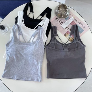 #385 ฤดูร้อนข้ามที่สวยงามกลับ เสื้อชั้นในสตรี ผู้หญิงคงที่หน้าอก เบาะ บาง-พอดีสวมใส่ด้านนอกกีฬา