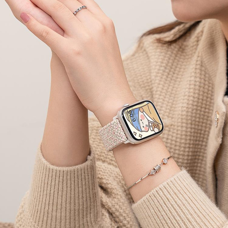 สายนาฬิกา สำหรับ iwatch สายนาฬิกาทอระดับไฮเอนด์เหมาะสำหรับนาฬิกา IP สายนาฬิกาสีทึบเรียบง่าย