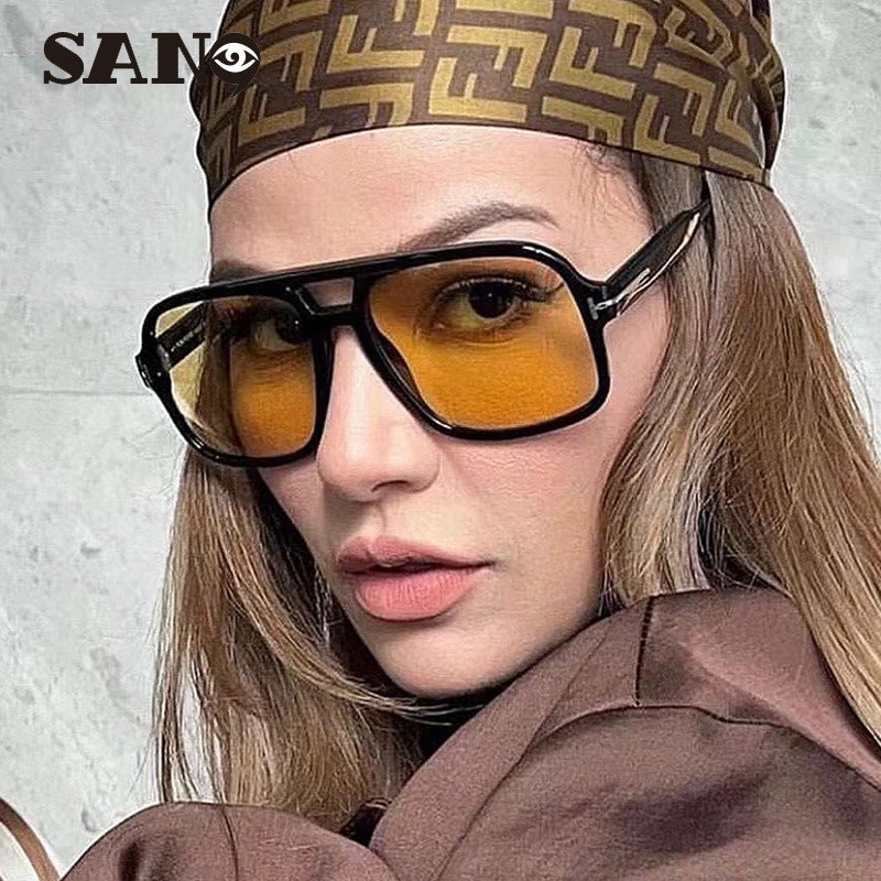 สินค้าพร้อมCOD (San9)Classic T-word Mi Ding Retro Large Frame Wide Edge Fashion Glasses