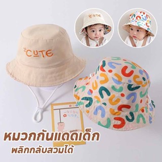 พร้อมส่ง  หมวกกันแดดเด็ก พลิกกลับสวมได้ พร้อมสายคล้องคอกันลม…