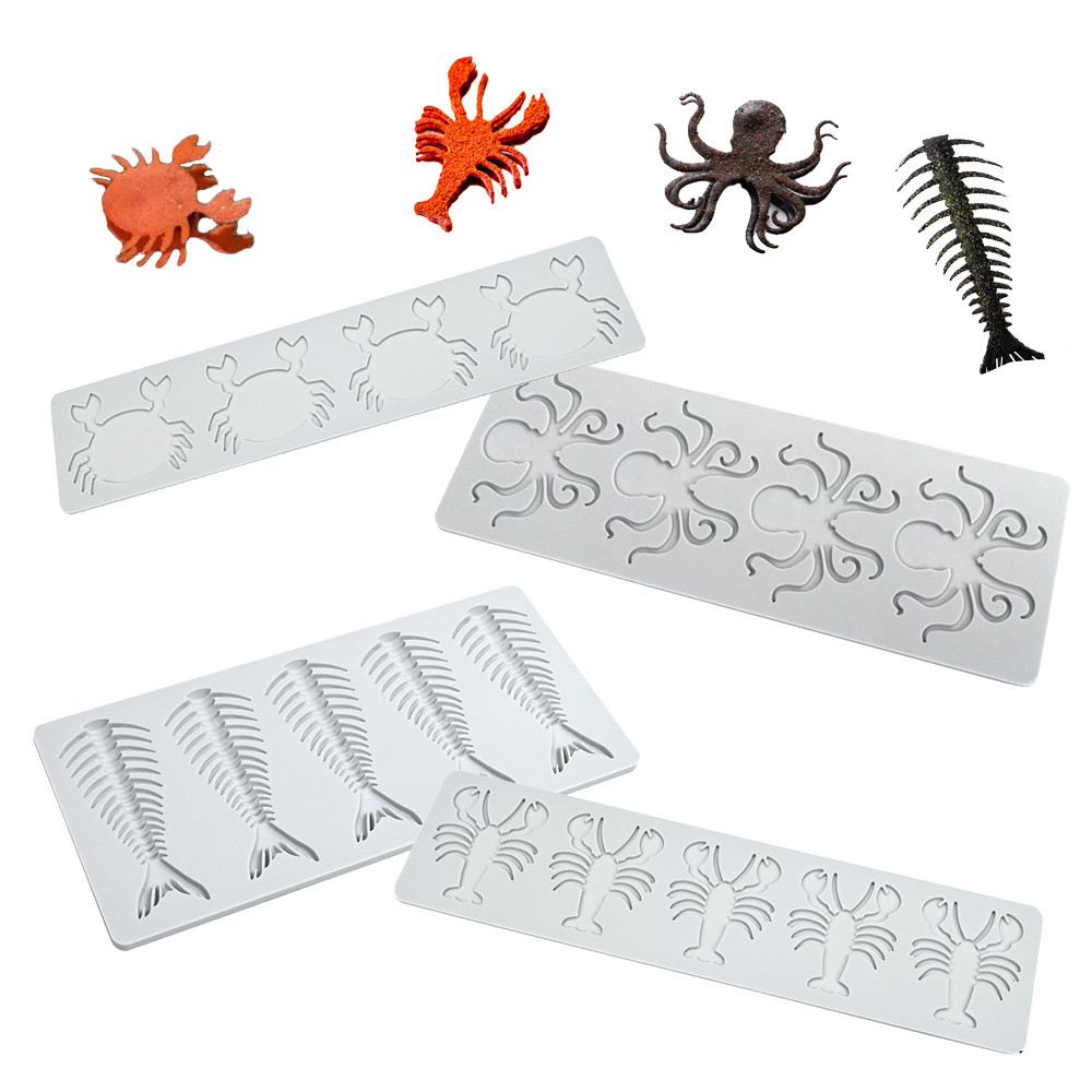 ปลากระดูกปลาหมึกปูกุ้งก้ามกรามออกแบบ Sugarcraft ซิลิโคน Pad แม่พิมพ์ Fondant แม่พิมพ์ช็อกโกแลตชิป