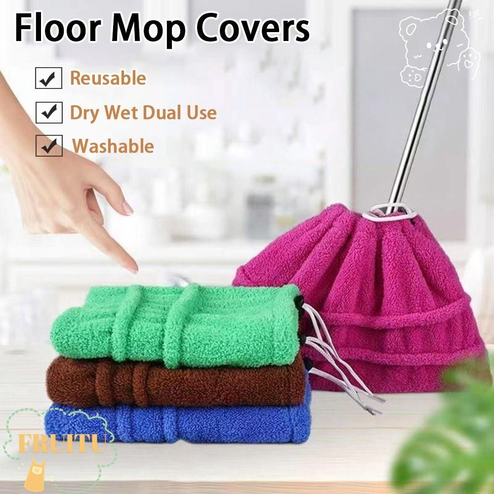 FRUITU ผ้าคลุมถูพื้น, ผ้าคลุมไม้กวาดซักได้แบบใช้ซ้ําได้, มัลติฟังก์ชั่นแห้งเปียกแบบใช้คู่แบบเชือกรูด ผ้าขนหนูทําความสะอาดพื้นอุปกรณ์ทําความสะ