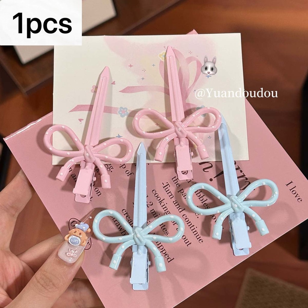 แฟชั่น Polka Dot Bow กิ๊บติดผมโลหะทุกวัน All-Match ด้านข้าง Bangs คลิป Duckbill คลิป