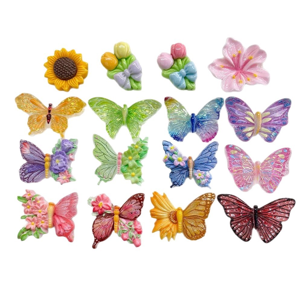 10 ชิ้นน่ารักดอกไม้ที่มีสีสันผีเสื้อ Flatback เรซิ่น Cabochon Scrapbooking Craft DIY เครื่องประดับผม Bows อุปกรณ์เสริม - รูปที่ 3