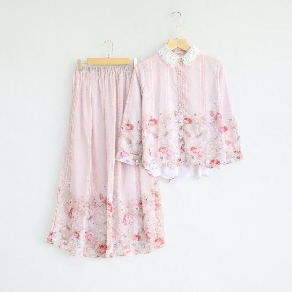 Alisa Full Lining Ceruty Skirt Set Ld 110 Ld 120 Button Sleeves by Mumu Fashion