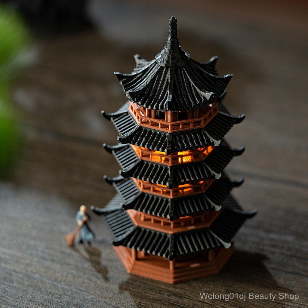 อุปกรณ์ตู้ปลาพร้อมไฟตกแต่งเจดีย์สถาปัตยกรรมตู้ปลาสถาปัตยกรรมภูมิทัศน์น้ำและทางบกตกแต่งตู้ปลาพิมพ์3มิติ