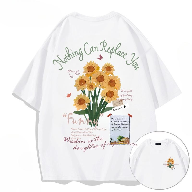 เกาหลี ผ้าฝ้าย100% เสื้อยืดแขนสั้น Oversize CMDXY7719 ผู้ชาย ผู้หญิง ลายทาง ตัวอักษร การ์ตูน หลวม ฤดูร้อน ฤดูใบไม้ผลิ