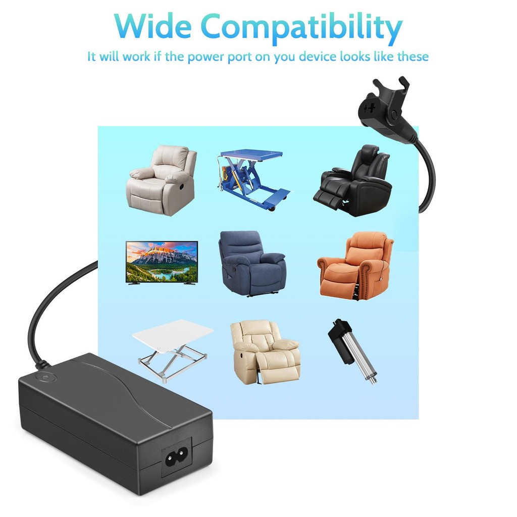 Power Recliner Power Supply, Sopito Universal 2-Pin AC/DC Adapter 100-240V,คุณภาพ 29V 2A Switching Transformer,อะไหล่ทดแทนสําหรับ Recliner/โซฟาไฟฟ้า/ยกเก้าอี้/Couch/Stand ราคา ถูกที่สุด ดีลบีเคเค แกลเลอรีภาพที่ 4