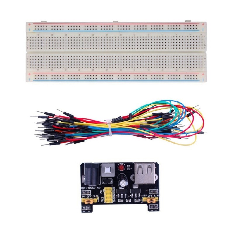 3C โมดูลไฟ Breadboard ที่ครอบคลุม MB102 + สายจัมเปอร์ 65 เส้น + MB102 830 จุด