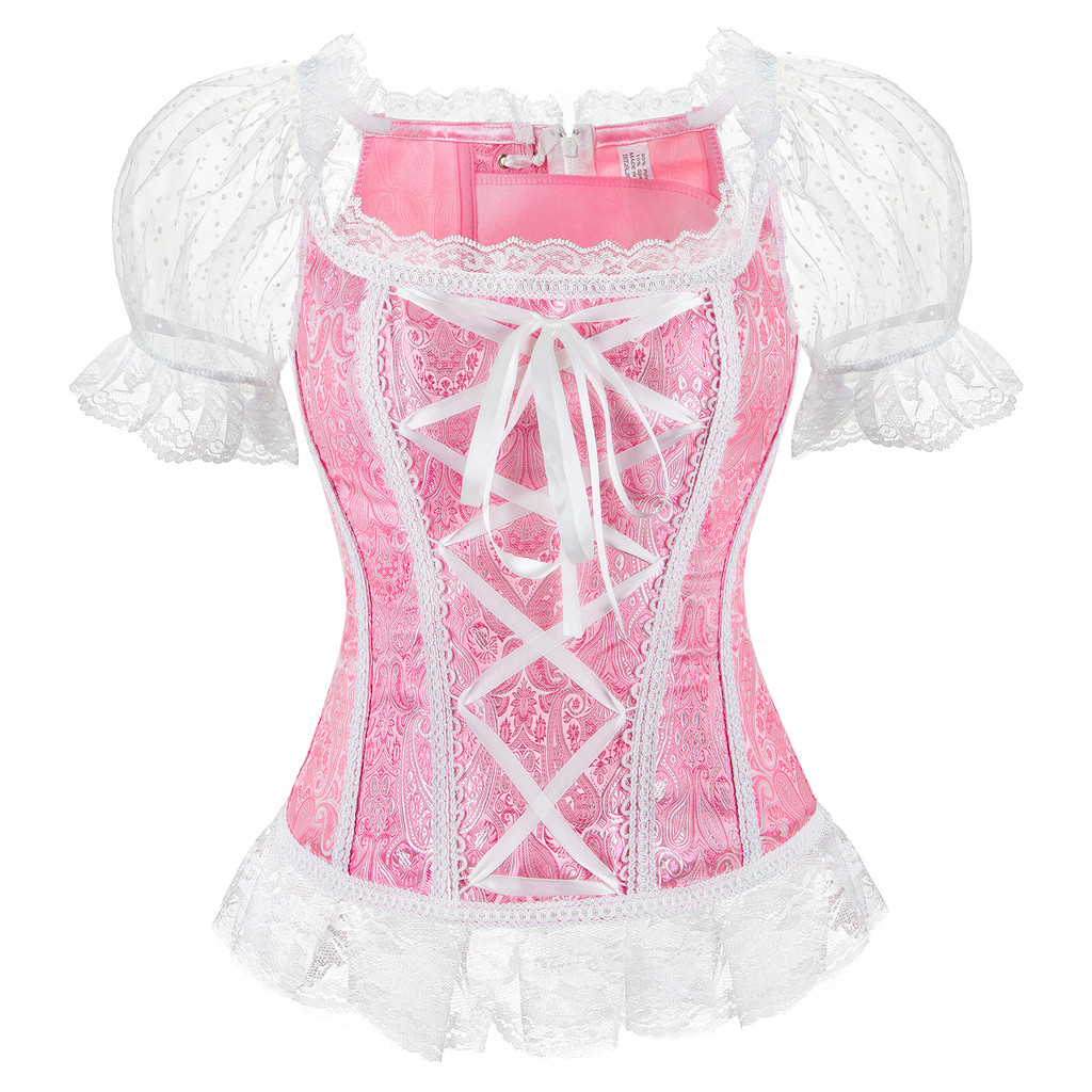 Gothic Renaissance Corset Top Lace Corsets สําหรับผู้หญิงชุดชั้นในไหล่แขนสั้น