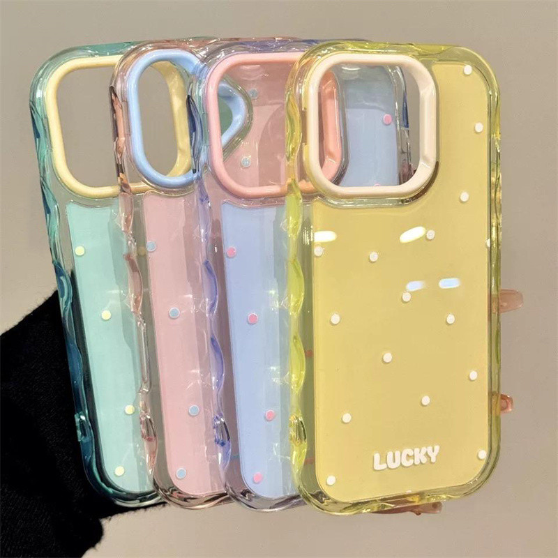 Polka Dot lucky เหมาะสําหรับ iPhone16/15 ลูกฟูก Jelly 13 เลนส์กรอบเคสโทรศัพท์ 14PRO Apple 12/11/Shoc