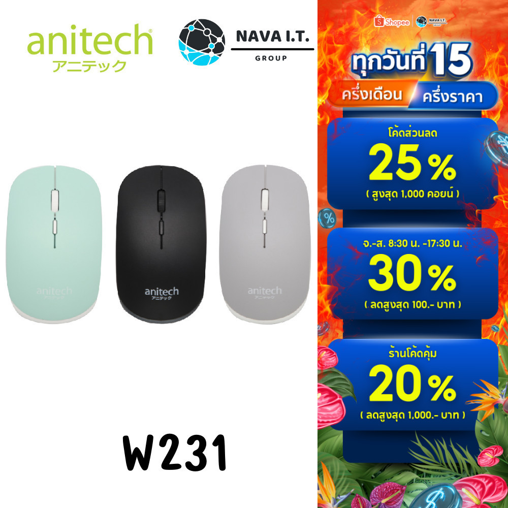🛵มีส่งด่วน💨 ANITECH W231 WIRELESS MOUSE 2.4GHz เมาส์ไร้สาย รับประกัน 2 ปี