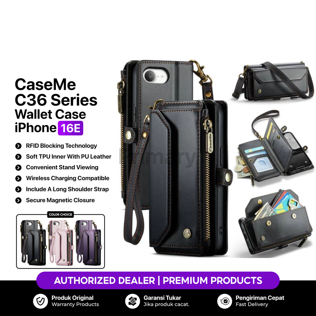 CASEME เคส iPhone 16E 16 E SE 4 2025 CASEME C36 สายคล้องไหล่หนัง PU 3 IN 1 กระเป๋าสะพายข้างโทรศัพท์ป