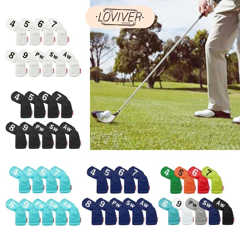 9x Golf Iron Headcover ชุด, Protector Golf Club Head Cover 4,5,6,7,8,9,PW,SW,AW PU พร้อมอุปกรณ์เสริม