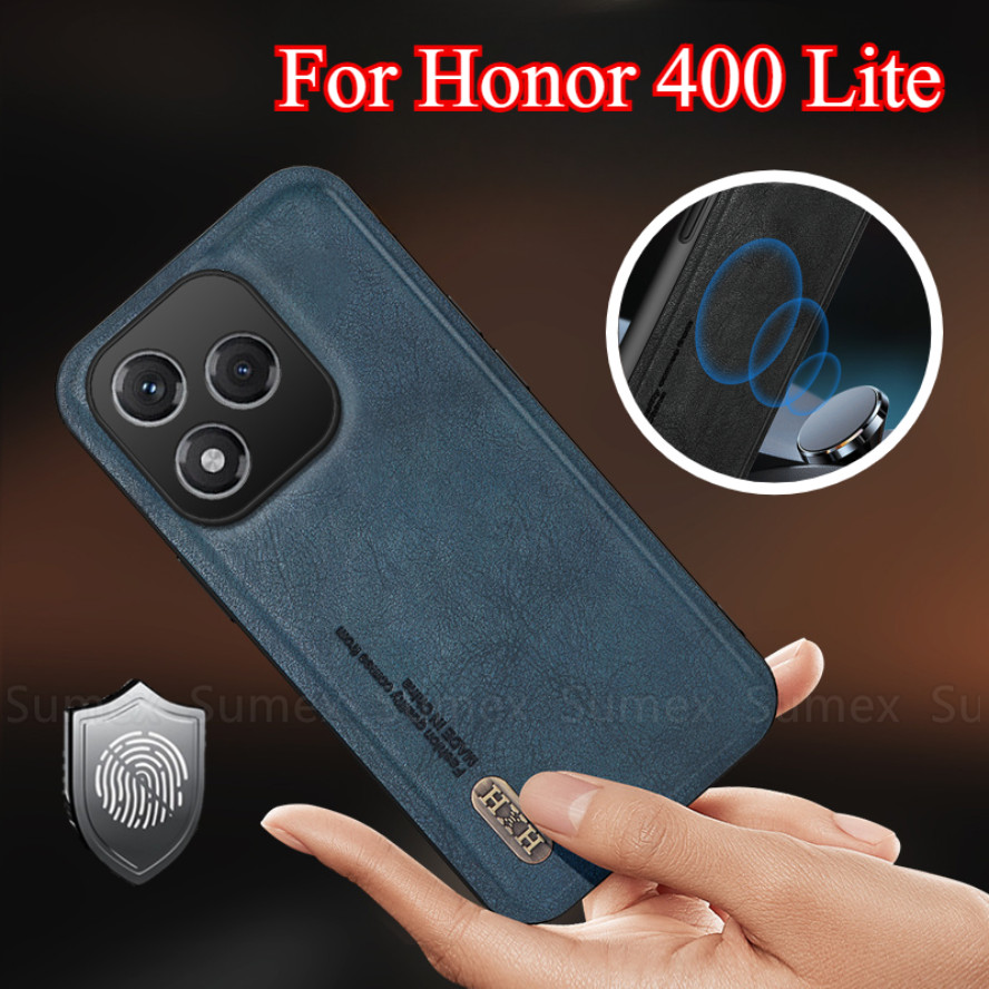 สําหรับ Honor 400 Lite 5G เคสโทรศัพท์กันกระแทกหนังหรูหราปลอกนุ่มธรรมดาทนทานรถผู้ถือแม่เหล็กปกหลัง Ho