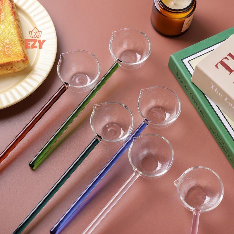 EZY Borosilicate ช้อนแก้วยาวโปร่งใสทนความร้อนซอสช้อนซุป Spout ช้อนขนมหวานห้องครัว Bar Party ใหม่