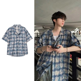 SUIKONE ซุยโคเนะ เสื้อเชิ้ตแขนสั้นมัดย้อมย้อนยุคอเมริกันฤดูร…