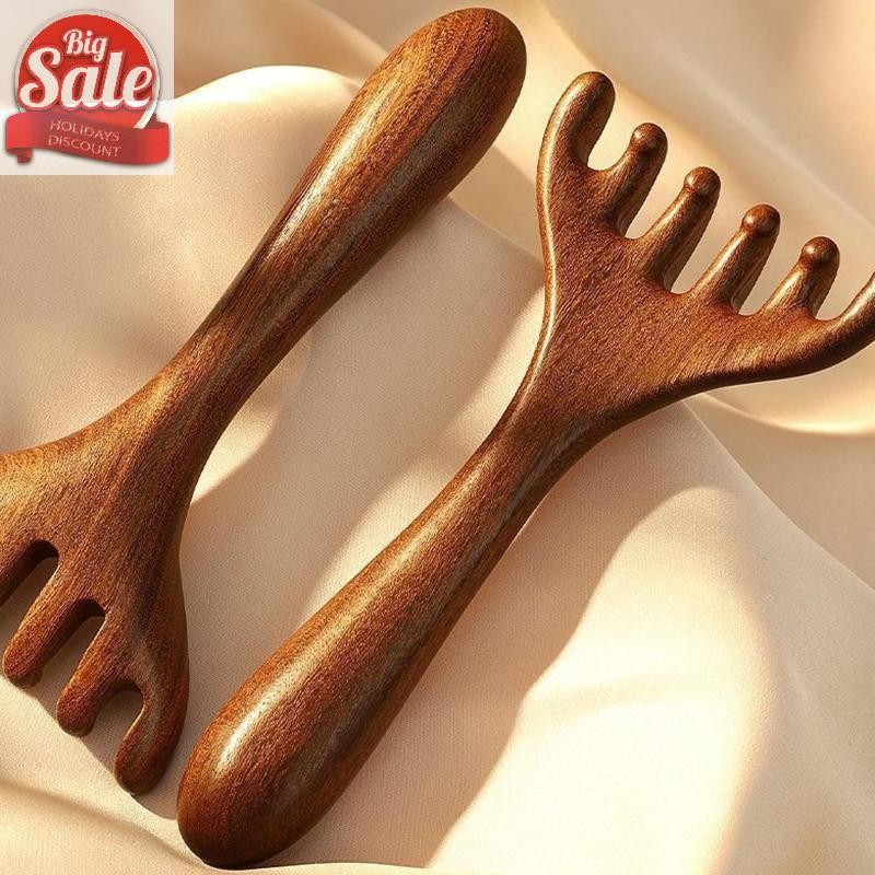 AF ไม้จันทน์สีทองธรรมชาติห้ากรงเล็บนวดหนังศีรษะ Gua Sha เครื่องมือ Back Scratcher สปามือถือ Meridian หวีนวด Hair Care A
