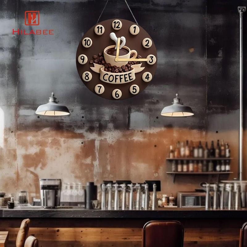 [hilabee] นาฬิกาถ้วยกาแฟแขวนเครื่องประดับตกแต่งผนัง 2D Creative Craft Collection รอบ