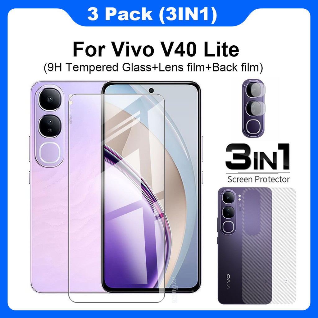 3in1 สําหรับ vivo V40 Lite กระจกนิรภัยป้องกันฟิล์มสําหรับ vivo V40 Lite หน้าจอป้องกัน + สมาร์ทโฟนเลน