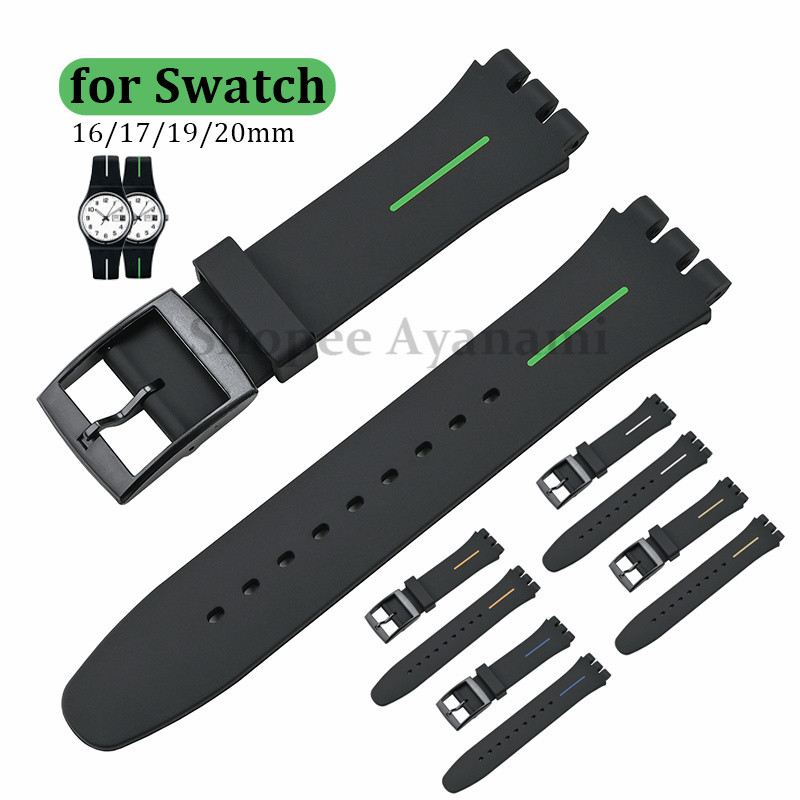 SWATCH สําหรับ ตัวอย่าง สายนาฬิกาซิลิโคนเปลี่ยนสร้อยข้อมือ 16/17 มม.19 มม.20 มม.นุ่มกีฬานาฬิกาดําน้ําผู้หญิงผู้ชายสายรัดข้อมือสา