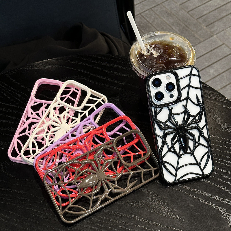 3D hollow spider เคสโทรศัพท์กระจายความร้อนสําหรับ iPhone 16 15 14 13 12 11 Pro Max Plus ปลอกสีทึบเรียบง่ายสําหรับ iPhone15Promax กรณี ราคาถูก Shopee Lazada