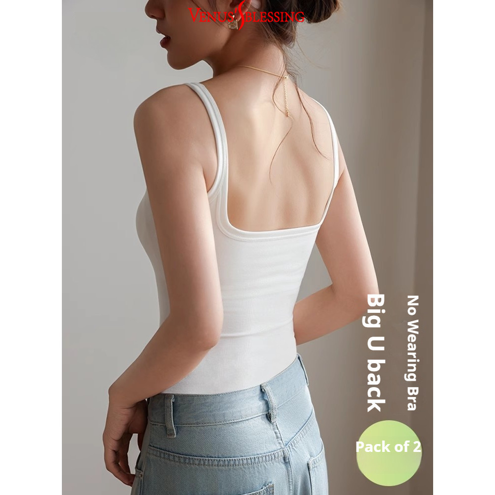 ( Ready Stock ) 2-in-1 วินเทจสแควร์คอปก ยู-กลับ สาวสั้น เสื้อชั้นในสตรี ผู้หญิงนุ่มพืชยอดนิยมที่มีคุณภาพสูงระบายอากาศถ้วย - รูปที่ 2