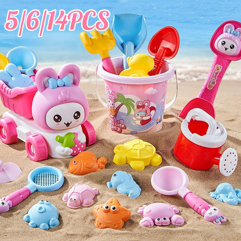 5/6/14PCS ของเล่นทราย ของเล่นที่ตักทราย รถดัมพ์กระต่ายการ์ตูน ตักทราย ของเล่นชายหาด – โปรปัง