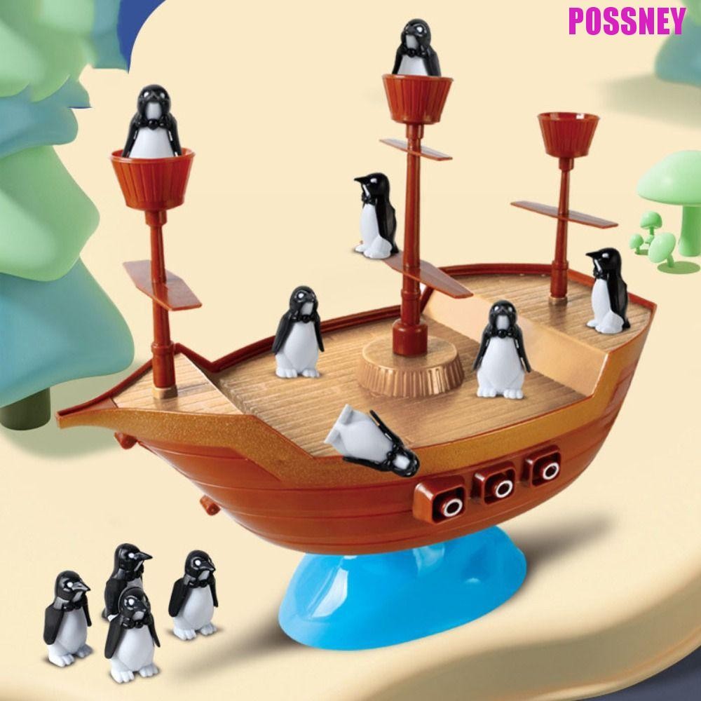 POSSNEY 1 ชุด Penguin Pirate Ship Balance Game, Parent-child Interactive Pirate Boat Game Toy, Kids 
