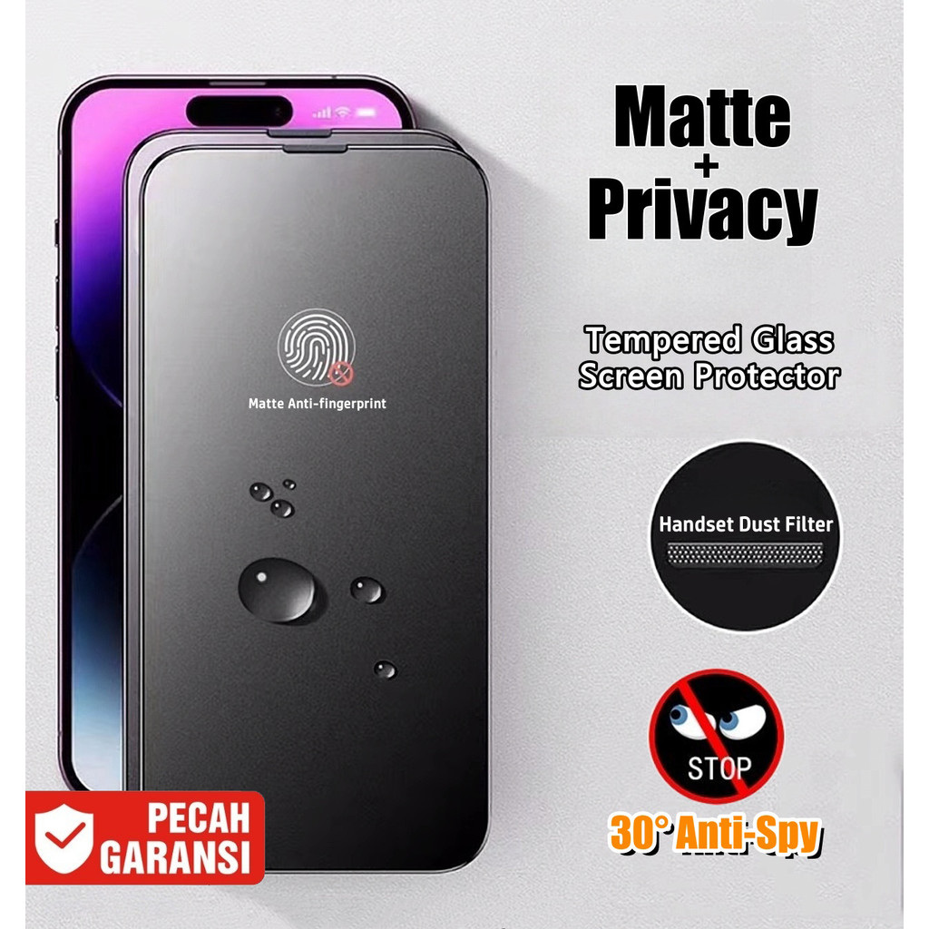 พร้อมฝุ่นสุทธิ 2 IN 1 Matte Anti-Spy ฟิล์มกระจกนิรภัยสําหรับ iPhone 14 15 16Plus XR X XS Max 16 15 14 15 14 13 11 Pro Max 16e Fullcover Frosted ความเป็นส่วนตัวป้องกันหน้าจอ
