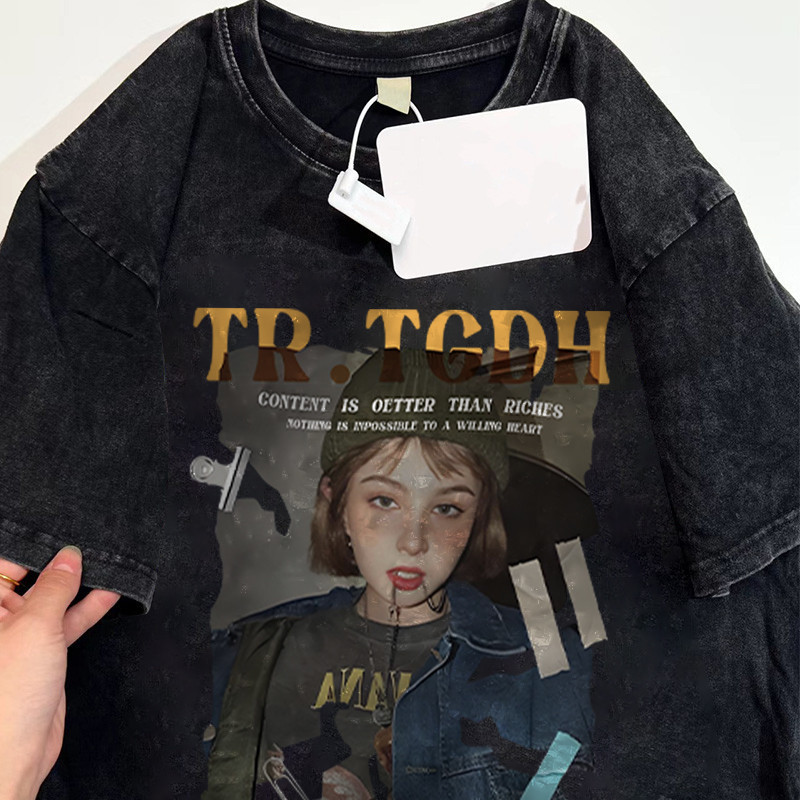 ผ้า cotton100% Qkoole เสื้อยืดฟอก oversize สไตส์อเมริกา เสื้อยืดวินเทจ A000109