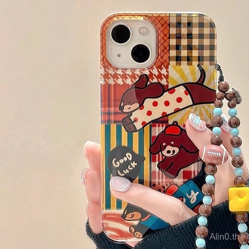 เคสโทรศัพท์สำหรับ iPhone 7 8 x XS XR xsmax 11 12 13 14 15 16 Pro Max PLUS วินเทจเย็บต่อสุนัขพันธุ์ดัชชุนเคสนิ่มเคสกันกระแทกเคส tkw9