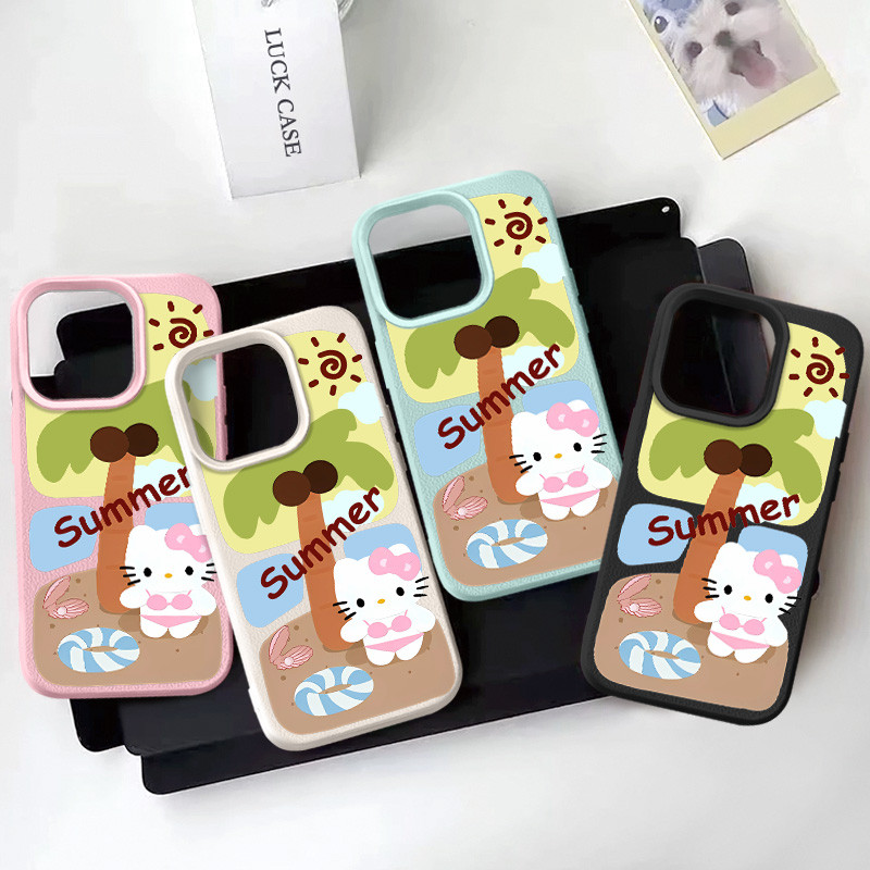 Graffiti การ์ตูนมะพร้าวต้นไม้ Hello Kitty เคสโทรศัพท์สําหรับ IPhone 13 15 11 12 16 14 ProMax 7 8 Plus X XR XS MAX SE 2020 แฟชั่น Soft Shell