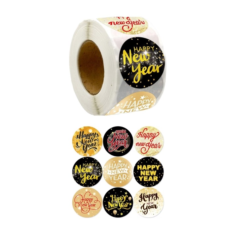 Exhila 500 ชิ้น Happy New Year สติกเกอร์รอบปิดผนึกสติกเกอร์ Self-Adhesive Wrapping Labels สําหรับซองจดหมายการ์ดคริสต์มาส - รูปที่ 2