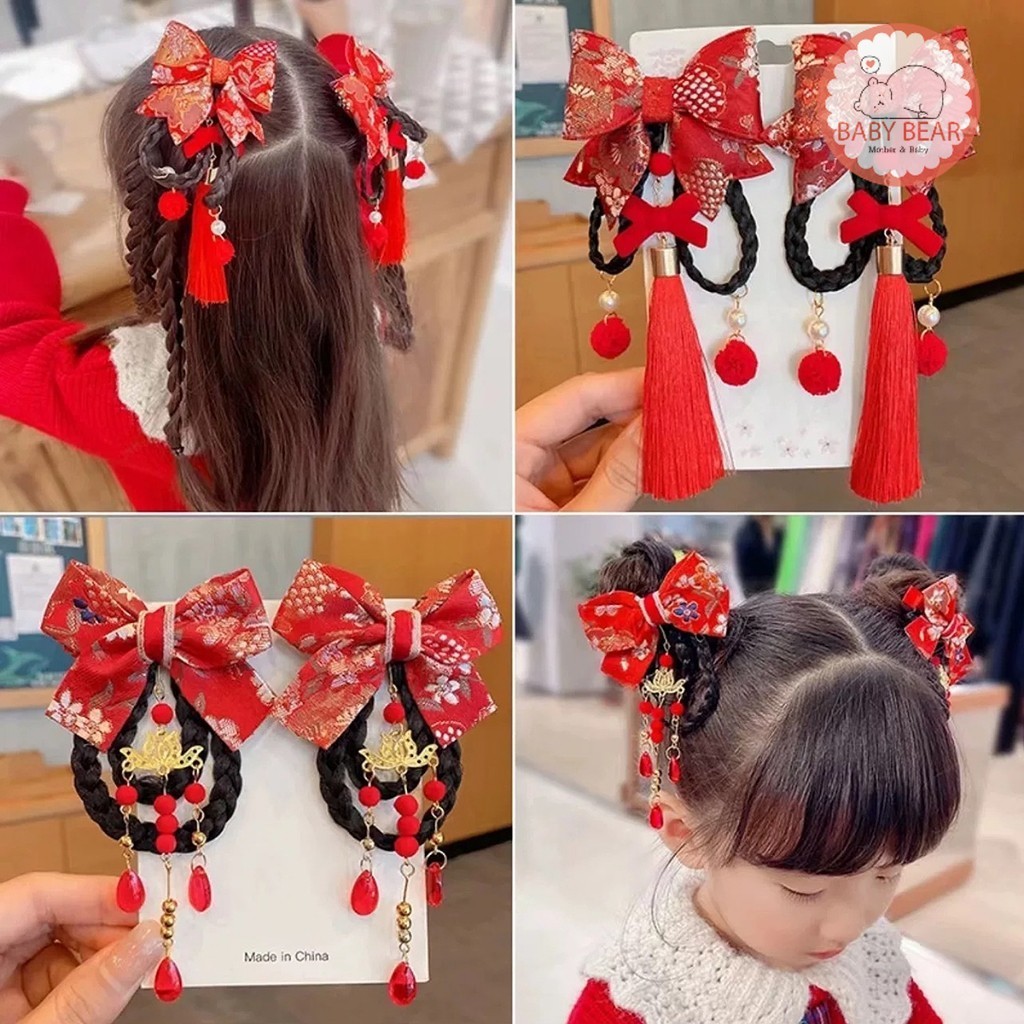กิ๊บสีแดงอาหมวย กิ๊บติดผมตรุษจีน เครื่องประดับผมตามเทศกาล - รูปที่ 2