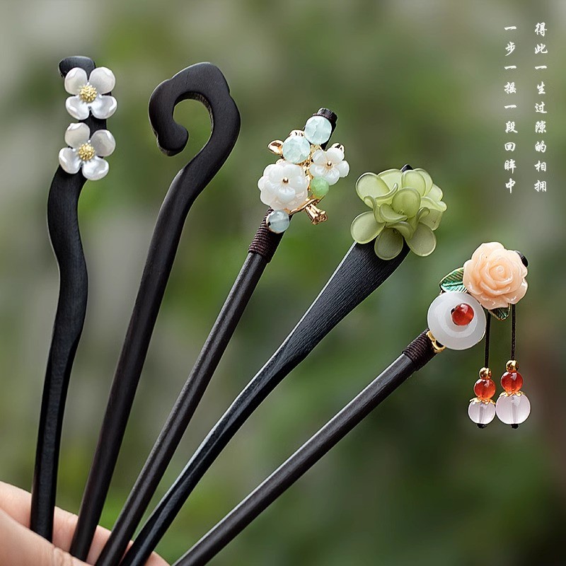 กิ๊บติดผมไม้โบราณไม้จันทน์สีดํากิ๊บติดผมระดับไฮเอนด์ที่เรียบง่ายทันสมัยทุกวันกิ๊บ