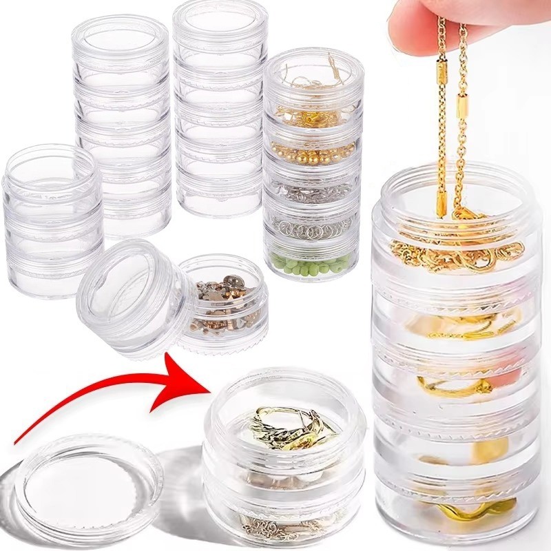 5ชิ้น/เซ็ตวางซ้อนกันได้พลาสติกกล่องเก็บเครื่องประดับ-5ชั้นมินิใสรอบลูกปัดภาชนะ-สําหรับสินค้าขนาดเล็ก