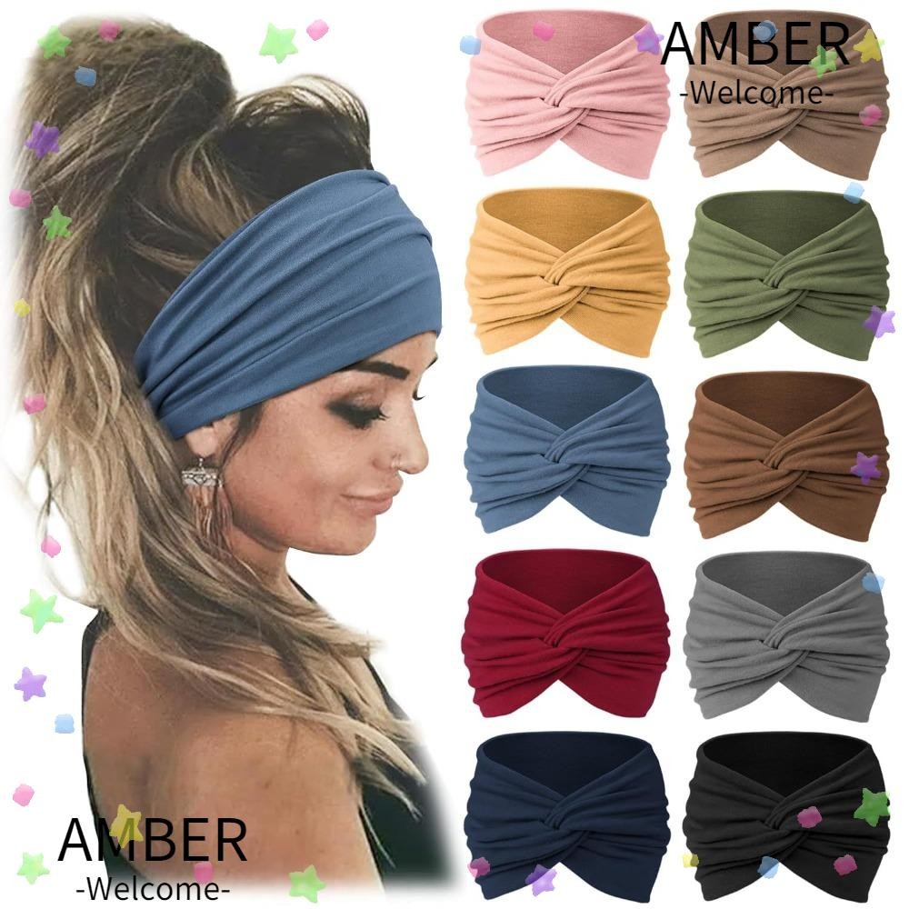 ที่คาดผม AMBER,ที่คาดผมวิ่งโบฮีเมียนกว้าง,ผู้หญิงลําลองผ้าฝ้ายยืดที่คาดผมผ้าโพกหัวสําหรับฤดูร้อน