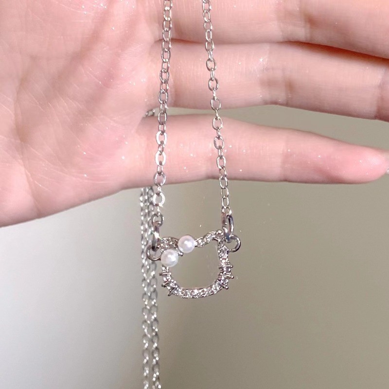 แฟชั่นเกาหลีมุก พลอยเทียม สวัสดี คิตตี้ สร้อยคอนักเรียนหญิงเครื่องประดับของขวัญ