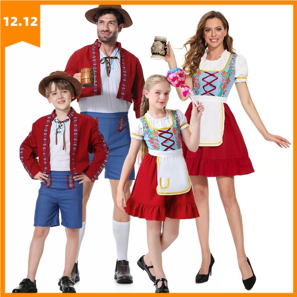 2 ชิ้น/4 ชิ้นผู้ใหญ่เด็กหนุ่มๆสาวๆเยอรมันบาวาเรีย Oktoberfest เครื่องแต่งกายชุด Faminly เสื้อผ้าแฟนซีแม่ลูกชุดเครื่องแต่งกายสำหรับวันฮาโลวีนคอสเพลย์พรรคเทศกาลเบียร์แต่งตัว