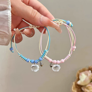แฟชั่นเกาหลีสีชมพูถัก HelloKitty สร้อยข้อมือสําหรับผู้ชายและผู้หญิง ins ของขวัญเพื่อนที่ดี